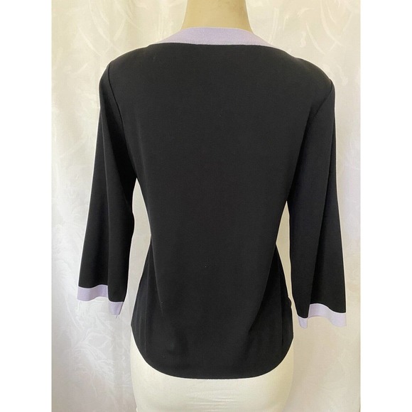 Exclusively Misook Top Blouse Knit 3/4 Sleeve Black Purple Lavender Trim… - Picture 3 of 5